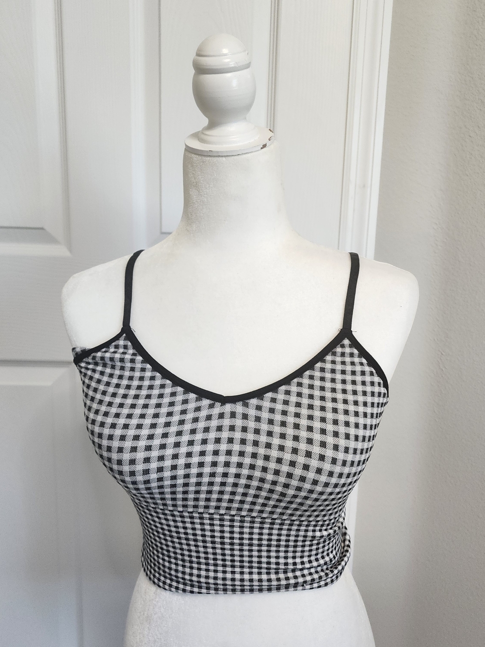 Black & White Gingham Crop Camisole Tank Top